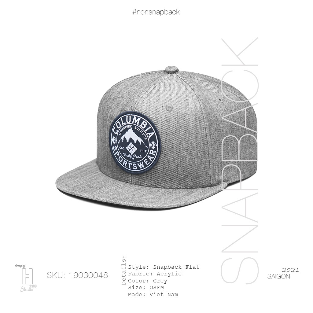 Mũ snapback thời trang nam màu xám cao cấp logo columbia màu xanh hàng chất lượng tiêu chuẩn xuất khẩu