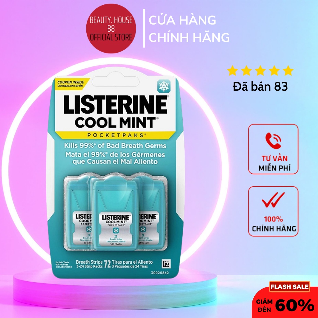 Miếng ngậm thơm miệng Listerine Cool Mint diệt khuẩn (3 hộp)