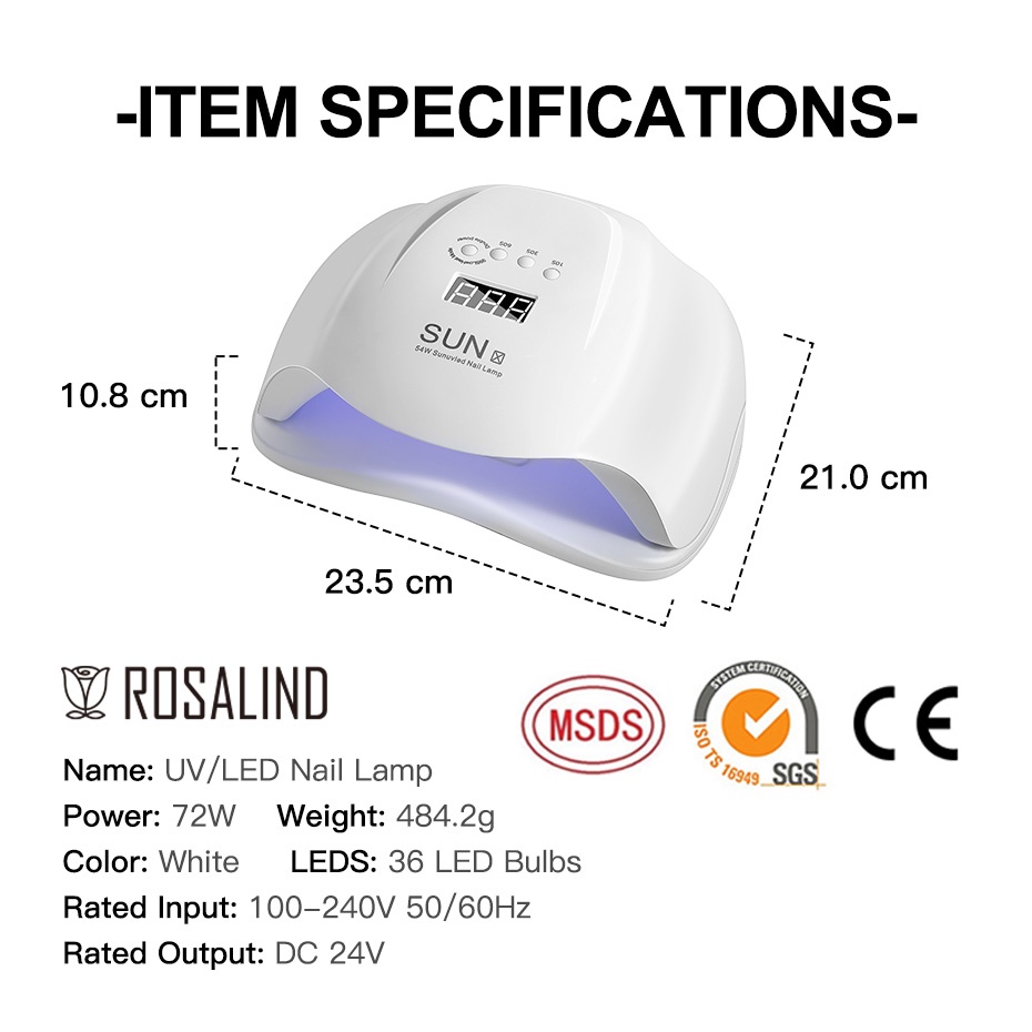 Đèn LED sấy sơn móng tay ROSALIND 36 bóng LED UV / LED 72W