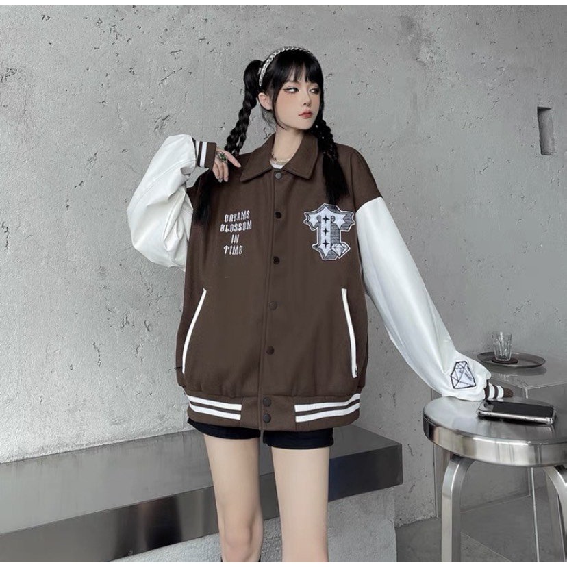 Áo Khoác Bomber TIME MONEY Cổ bẻ Vải Nỉ Nâu Tây Phong Cách Cực Cá Tính CADO SHOP