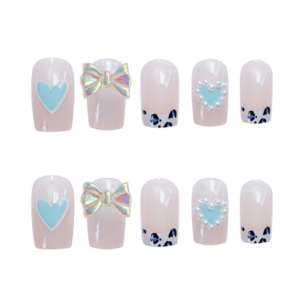 [Hàng mới về] Set 24 móng tay giả trong suốt có đính nơ xinh xắn có keo dán