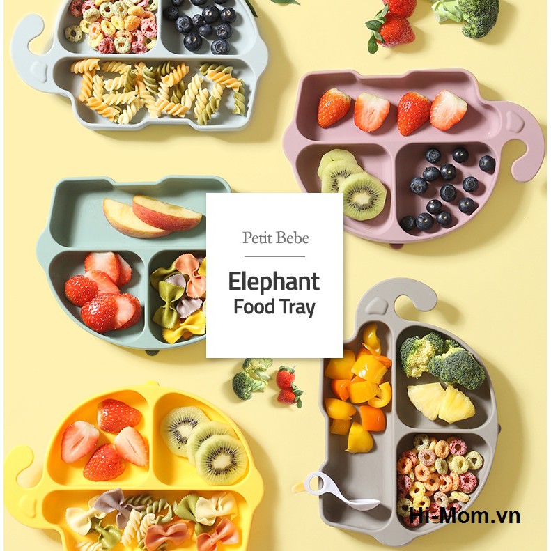 Khay ăn dặm bám dính cao cấp hình voi bằng Silicone PETIT BEBE Premium Elephant Food Tray, Hàn Quốc