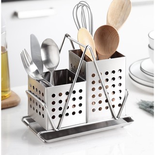 Giá đựng muỗng đũa inox 304 đựng dụng cụ nấu ăn đục lỗ kèm giá và khay hứng nước- Onlycook - 21.5x12x19.5 743g