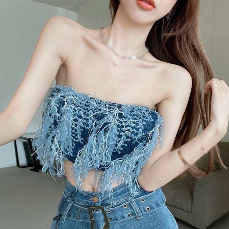 Áo Ống Không Dây Phối Tua Rua Thời Trang Mùa Hè Cho Nữ