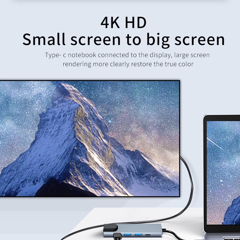 Bộ Chia 5 Cổng USB Type C Sang HDMI 4K RJ45 USB3.0 PD 5 Trong 1 Cho Laptop Notebook