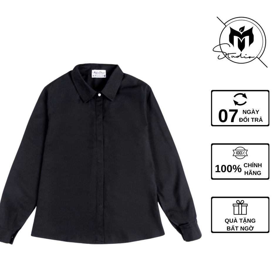 Áo sơ mi công sở nữ đẹp kiểu Hàn Quốc form rộng tay dài chất lụa cao cấp Trắng Be Đen Xanh Local Brand Midori M Studio