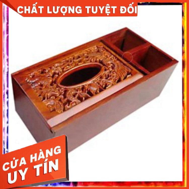 HÀNG CAO CẤP -  Hộp giấy ăn 3 ngăn gỗ hương, đựng giấy bàn ăn chạm long phụng cao cấp  - Hàng Cao Cấp | BigBuy360 - bigbuy360.vn