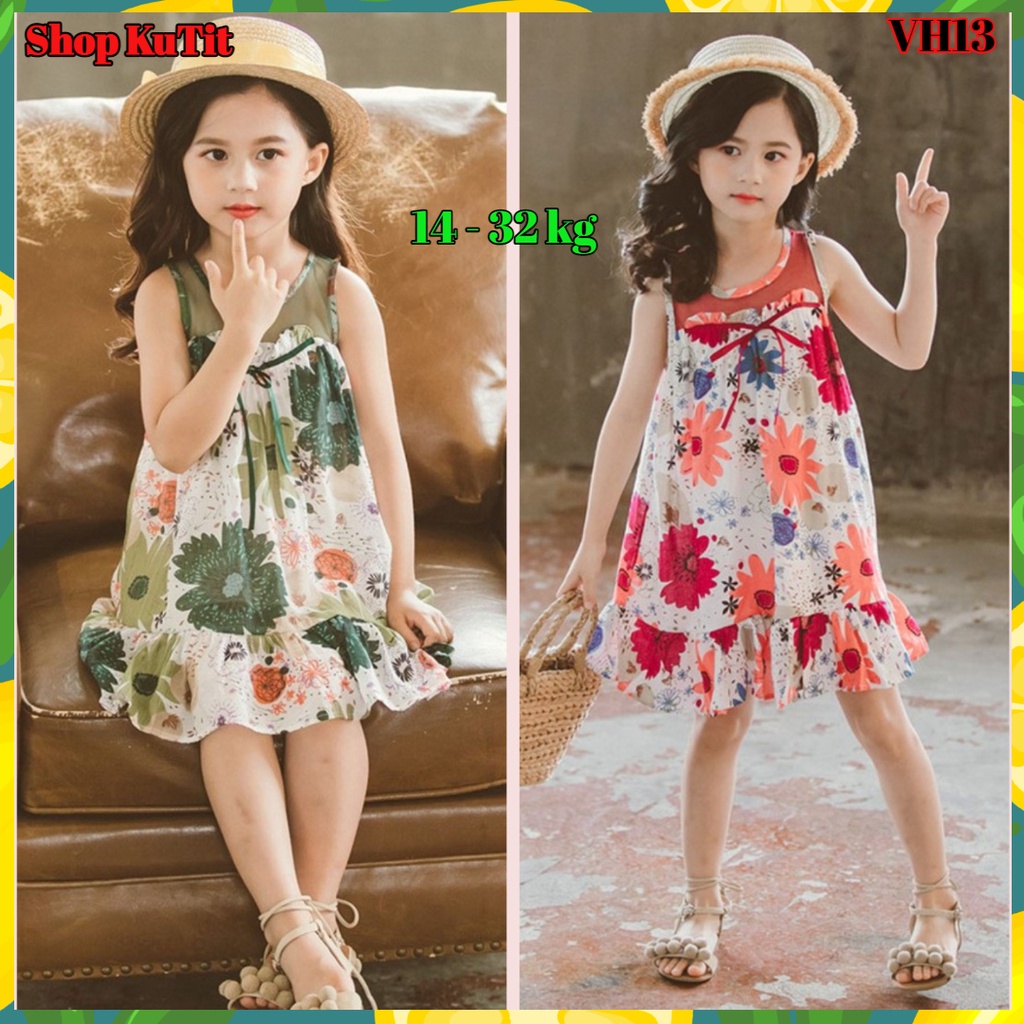 Váy thô hoa dáng A dành cho bé gái 3-10 tuổi VH13