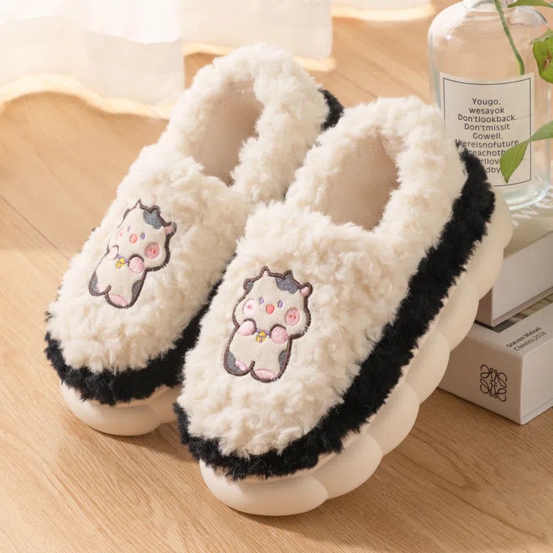 Dép bông RENBEN đi trong nhà đế dày chống trượt thời trang thu đông dễ thương cho nữ