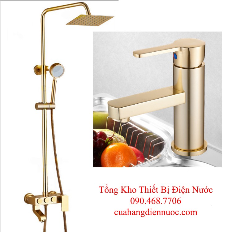 Combo bộ sen cây vàng kèm bộ vòi chậu lavabo cao cấp SC05-SNL24