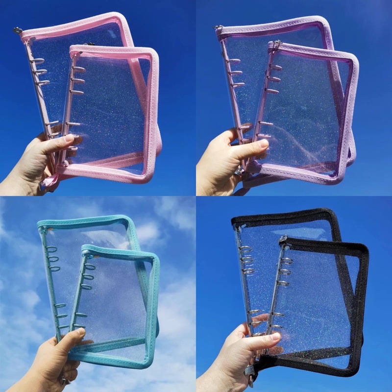 Sổ binder đựng ảnh Sz A5 viền vải kéo khoá lấp lánh