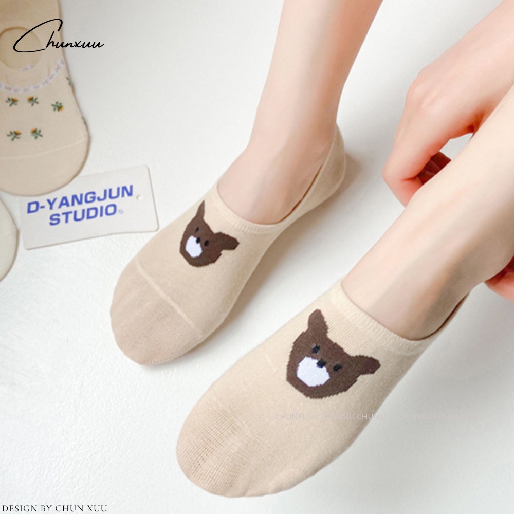 Tất cổ ngắn nữ đi giày, hài, họa tiết gấu nâu đáng yêu ChunXuu T07