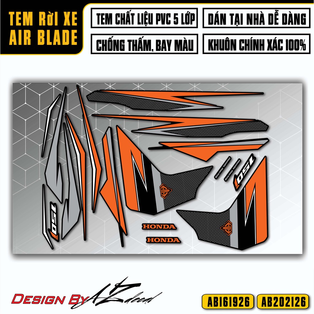 Tem Xe Airblade Mới Nhất Cho Xe AB 2016 - 2022 | AB26 | Chất Liệu Decal Chống Thấm Nước, Chống Phai Màu