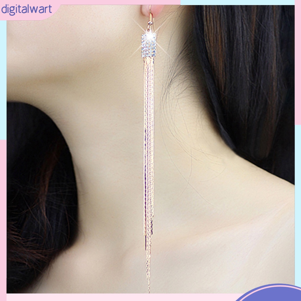 Khuyên tai chuỗi dài tua rua đính đá lấp lánh sang trọng cho nữ