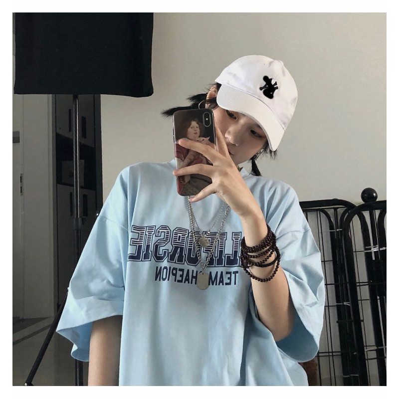 Áo Thun Nữ Tay Lỡ Form Rộng Unisex Màu Trơn In Chữ