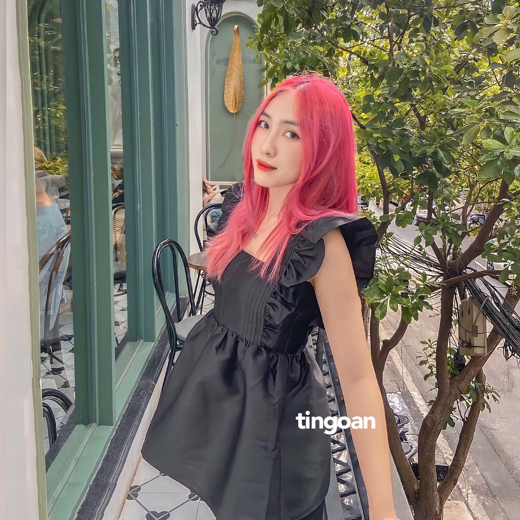 Áo tafta cổ vuông vai bèo babydoll đen tingoan SUNNY BLOUSE/BL | BigBuy360 - bigbuy360.vn