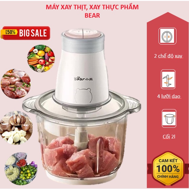 Máy xay thịt Bear xay rau củ quả, máy xay thực phẩm đa năng Bear xay đồ ăn dặm cho bé cối thuỷ tinh dung tích