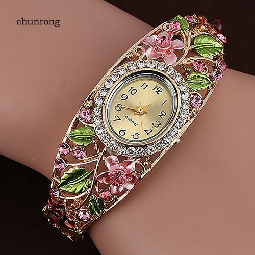 Đồng Hồ Đeo Tay Họa Tiết Hoa Đính Đá Thời Trang Cho Nữ