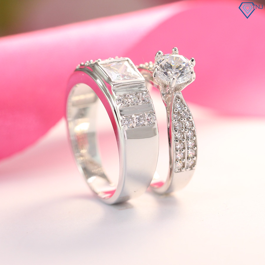 Nhẫn bạc cặp 925 đính đá khắc tên theo yêu cầu ND0367 Trang Sức TNJ