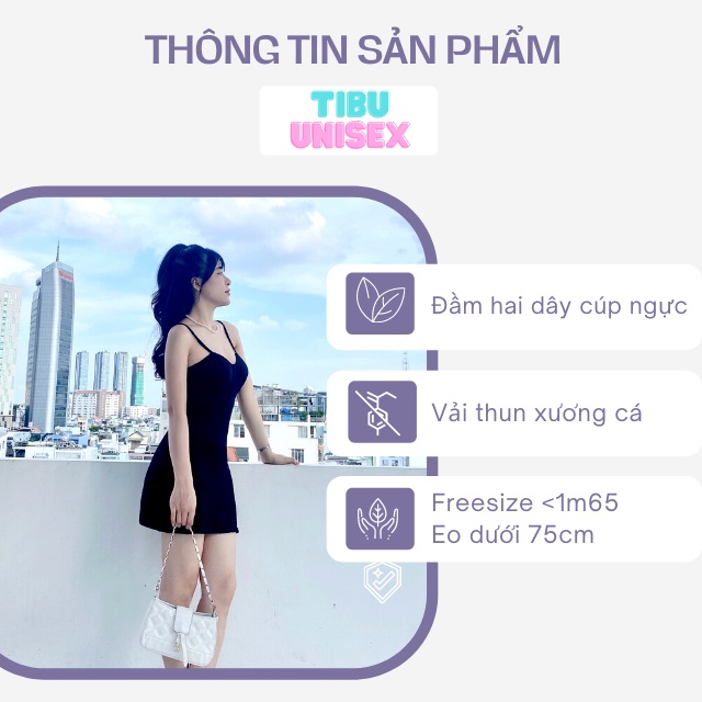 Đầm body 2 dây sexy TIBU, Váy ôm nữ cúp ngực (Có mút) thun gân sang chảnh tôn da
