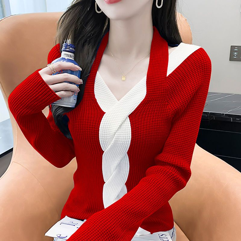 Minority color sweater for women in the autumn and winter of 2022, a new foreign-style shoulder-exposed long-sleeved sweater