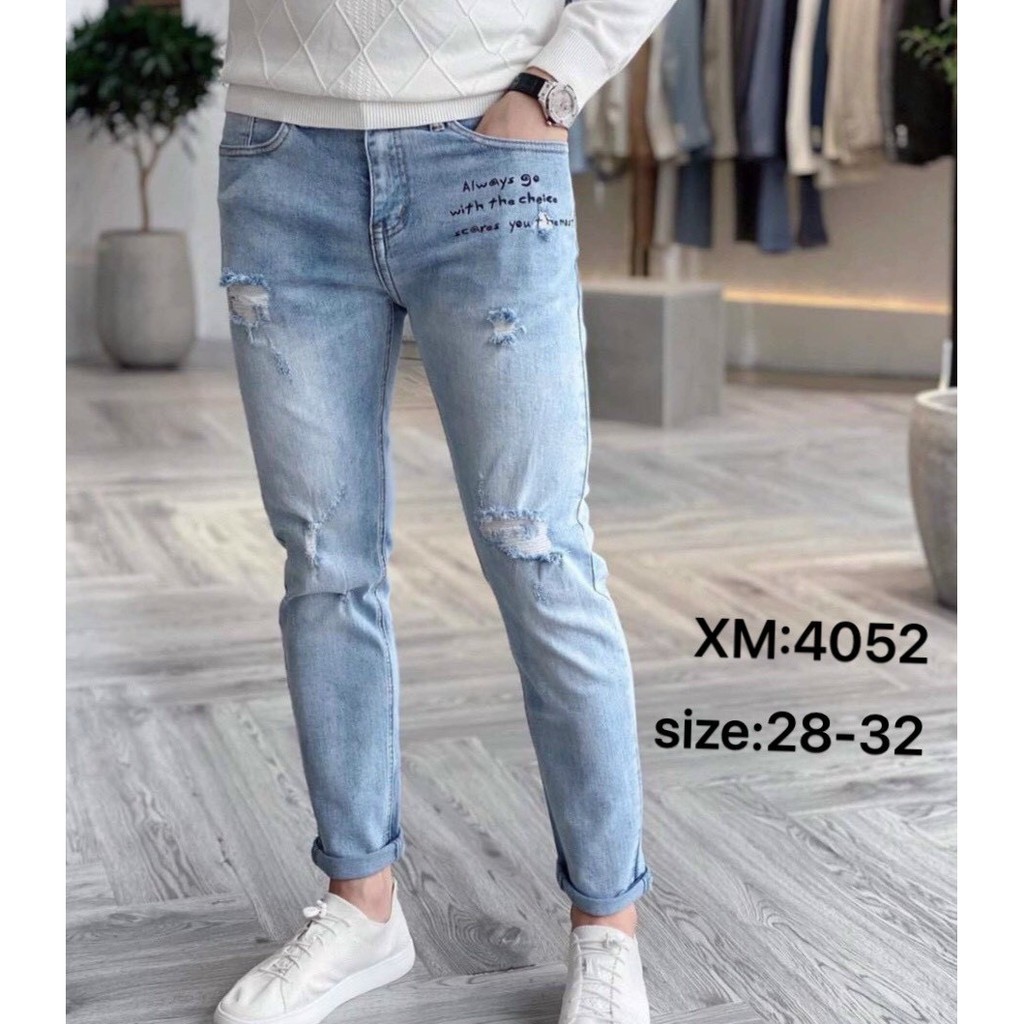 Quần jean nam đẹp rách gối co dãn chất bò cao cấp AHFASHION MS4052