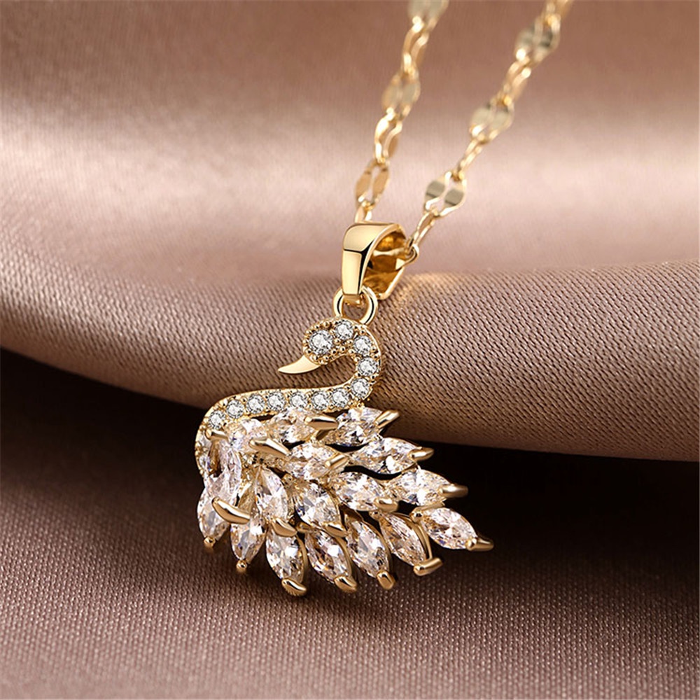 Dây chuyền mặt hình thiên nga đính kim cương đơn giản phong cách Hàn Quốc cho nữ