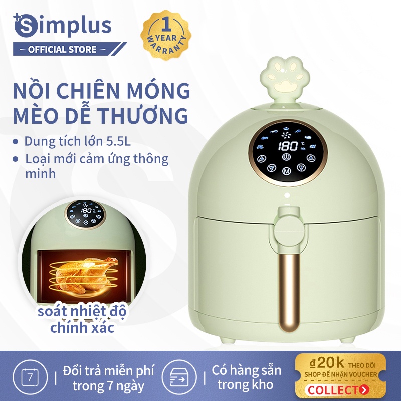 Nồi chiên không dầu 5.5L Dung tích lớn Màn hình LCD Điều khiển cảm ứng Thông minh Không dầu Đa chức năng