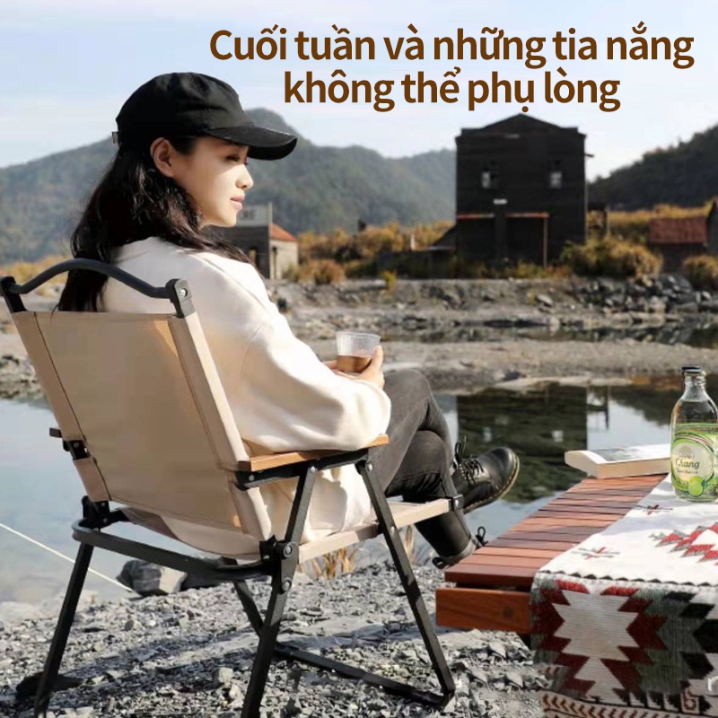 Ghế gấp ngoài trời Ghế vân gỗ cắm trại dã ngoại ngoài trời Không cần lắp đặt Chất lượng cao Ghế an toàn chắc chắn và tiệ