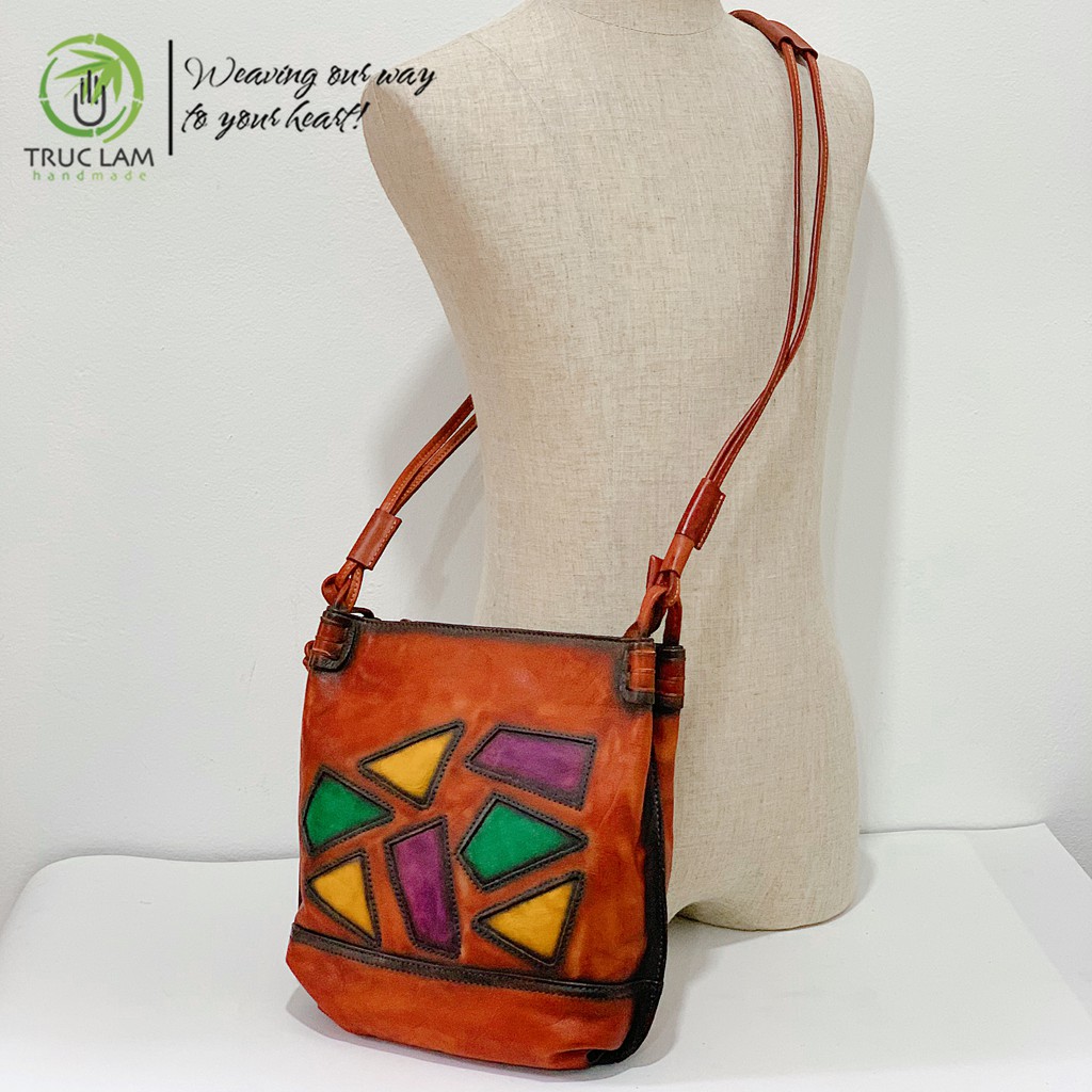 Túi Đeo Chéo Thời Trang Nữ Da Bò Thật Cao Cấp Trang Trí Hình Khối Nhiều Màu Sắc – Trúc Lâm Handmade