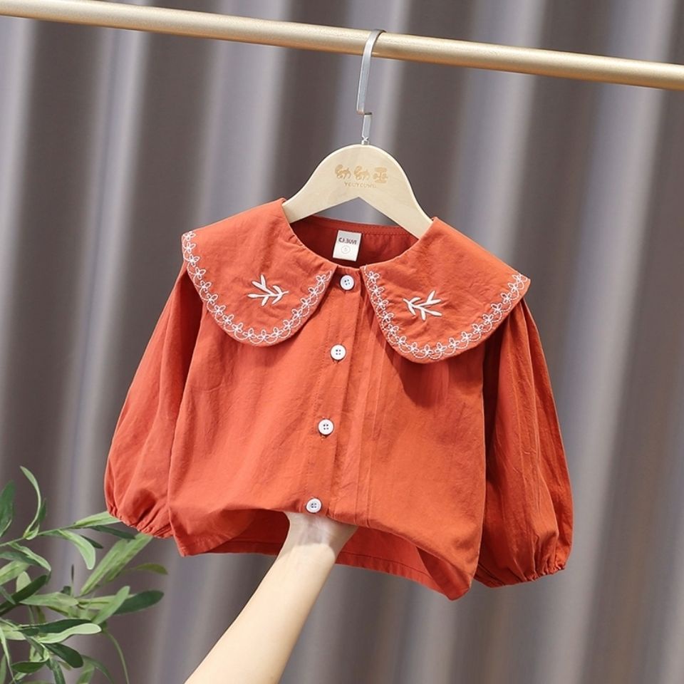 Áo Sơ Mi Tay Dài Cổ Búp Bê Thêu Họa Tiết Màu Sắc Thời Trang Xuân Thu Xinh Xắn Cho Bé Gái