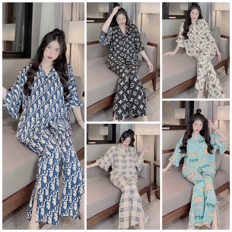 (40-60kg) Đồ bộ mặc nhà pijama lụa mango tiểu thư