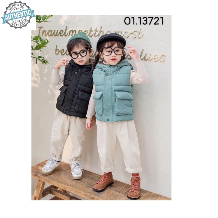 Áo gile phao tai Gấu lót lông cho bé trai và bé gái 1-6 tuổi hàng Quảng Châu siêu nhẹ siêu ấm auth