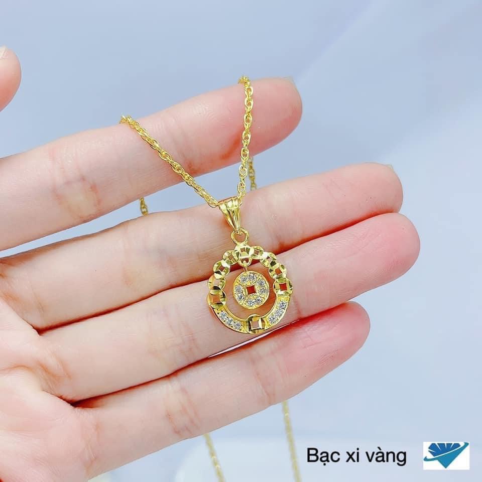 Dây chuyền mặt kim tiền đính đá nhỏ chiêu tài lộc chuẩn bạc ta - Kho sỉ bạc Nhất Linh