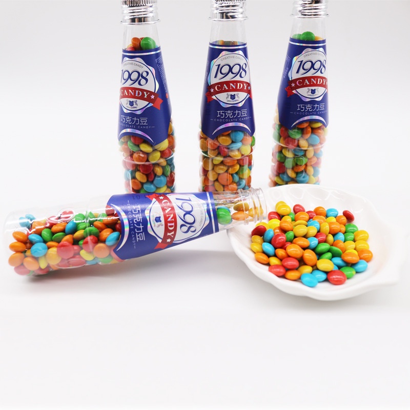 Combo 6 chai Kẹo Socola đậu đóng chai nhiều màu sắc bắt mắt dễ thương món ăn vặt gợi nhớ tuổi thơ