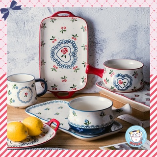 Set ăn sáng/Bộ bát đĩa Cherry - Butterfly Flower, set ăn cá nhân KITCAT STORE kiểu Nhật Hàn sang chảnh