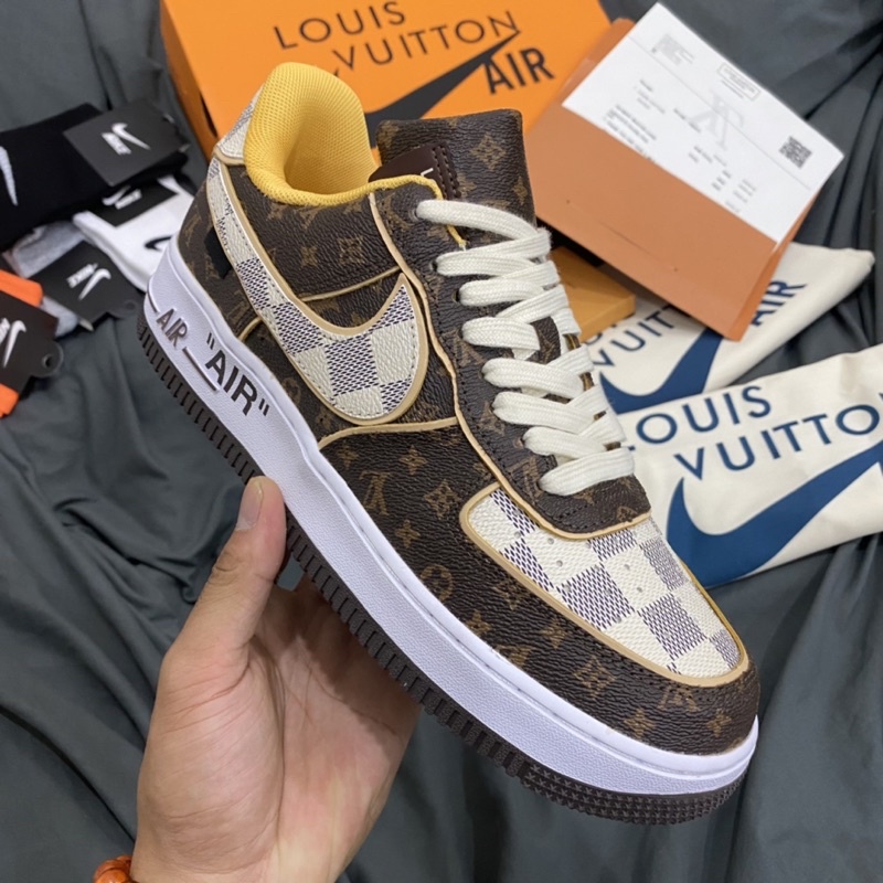 GIÀY AF1 LV BROWN NÂU TRẮNG DA THẬT