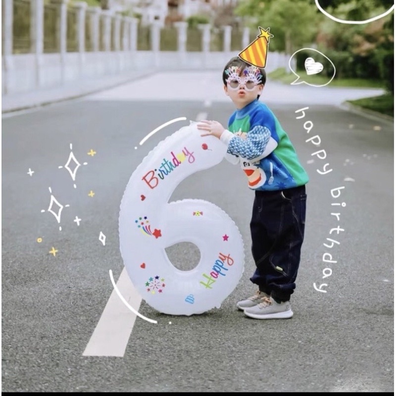 Bóng số trắng in hoạ tiết happy birthday vui nhộn size 70cm