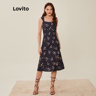 Lovito Đầm Ngọt Ngào Họa Tiết Hoa Thanh Lịch L20D291 (Xanh Navy)
