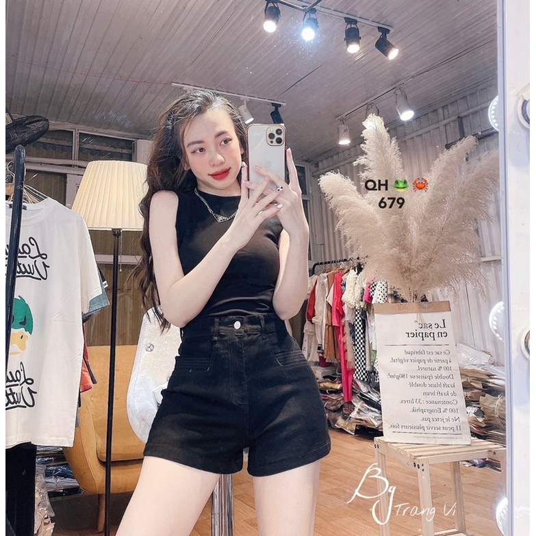 Quần sooc jeans cạp cao túi vuông mẫu mới