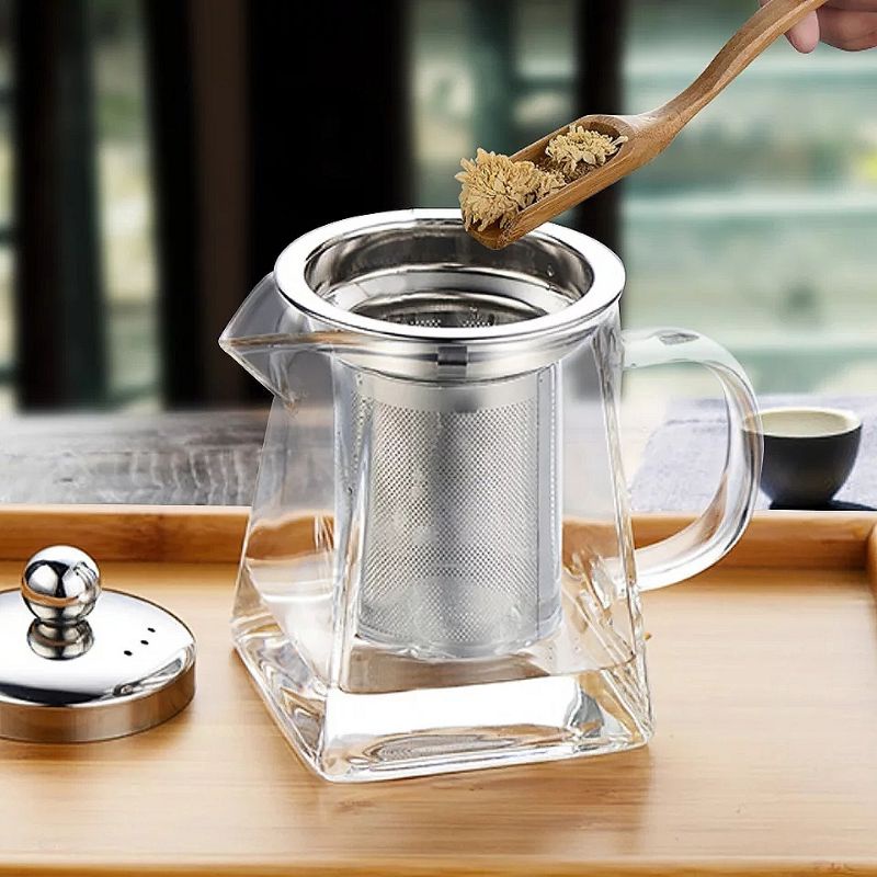 Bộ Ấm Trà 6 Chén Lõi Lọc Inox 304, Bình Pha Trà Đáy Vuông Chịu Nhiệt 750ml - 950ml