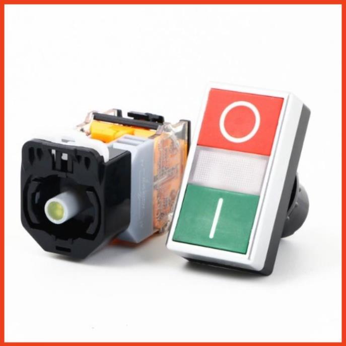 Công tắc nhấn đôi LA38-11DRG phi 22mm on-off có đèn led điện áp 24VDC, 220VAC