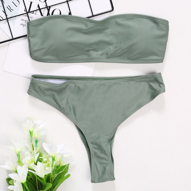 Bộ Bikini 2 Mảnh Không Dây Lưng Vừa Màu Trơn Quyến Rũ Cho Nữ
