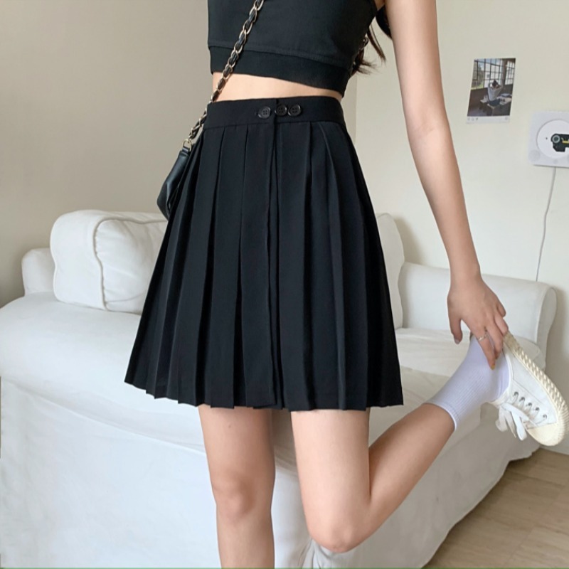 Chân váy chữ A xếp ly lưng cao phong cách Hàn Quốc cho nữ