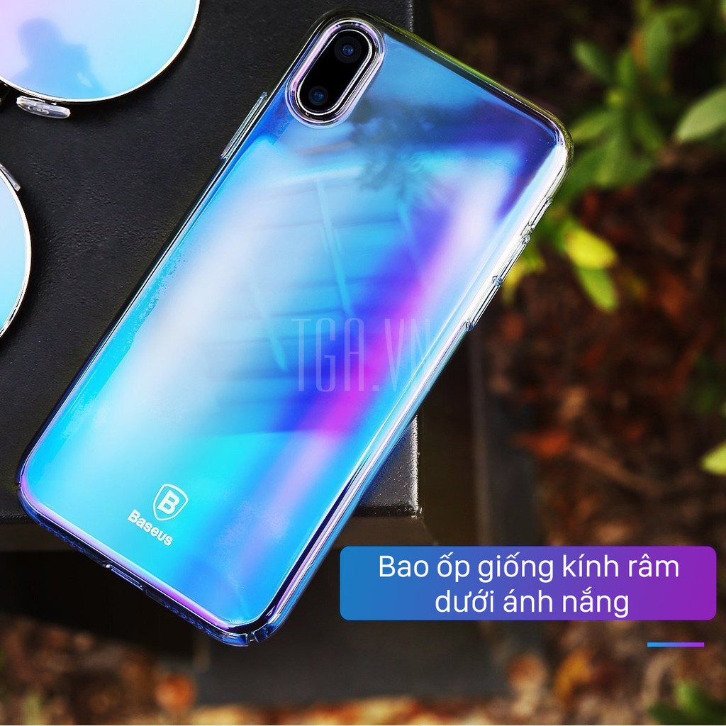 Ốp lưng iPhone XS Max Baseus Glaze, trong suốt, nhựa cứng 3D đổi màu