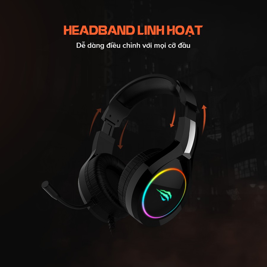 Tai Nghe Gaming Headphone HAVIT H2232D, Driver 50, Đèn RGB, Mic Khử Ồn, Đa Tương Thích - Chính Hãng BH 12 Tháng Dizigear