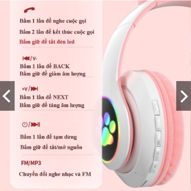 Tai Nghe Chụp tai Mèo Bluetooth. Headphone Dễ Thương Có Mic,Âm Bass Mạnh Mẽ