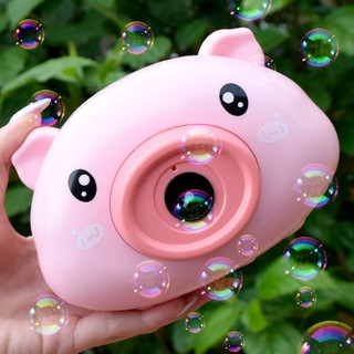 Máy ảnh đồ chơi thổi bong bóng tự động có nhạc hình chú heo hồng đáng yêu cho bé