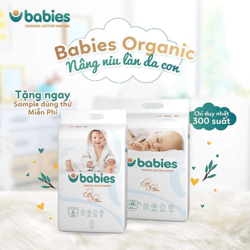 [COMBO MUA 2 BỊCH TẶNG QUÀ] Tã Bỉm BABIES ORGANIC an toàn cho bé [Dán S66/M56/L46] [Quần M54/L50/XL46/XXL40]