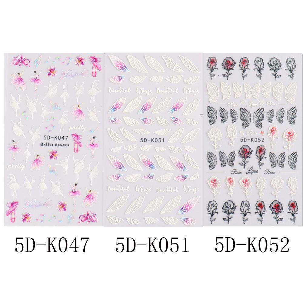 CACTU Miếng Dán Trang Trí Móng Tay 5D Hình Hoa Bướm Xinh Xắn